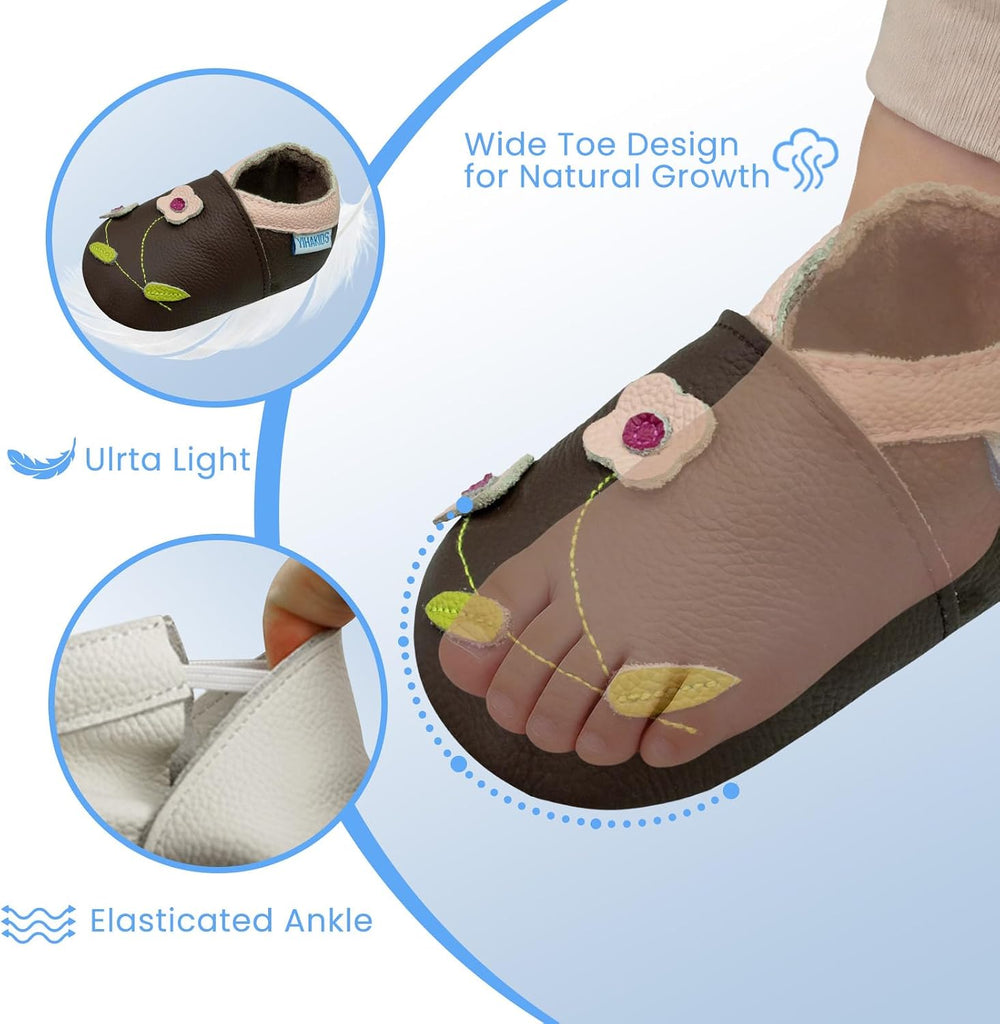 Baby Rubber Sole Shoes Boys Girls Infant Crawling Toddler Moccasins Leather Walking Anti-Slip Sole Slippers
