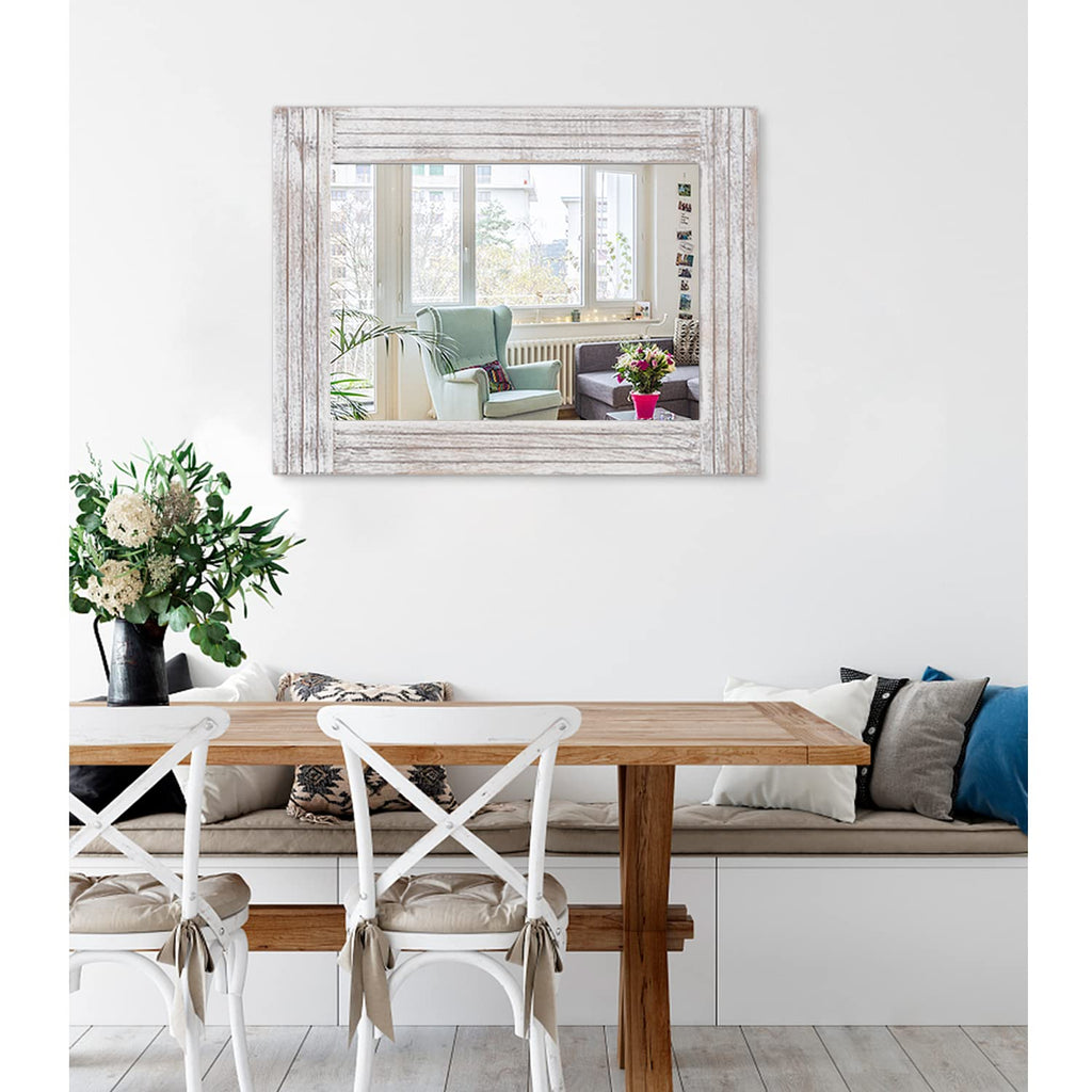Wall Mirror Rustic Wooden Frame Rectangle Mirror Vintage Hanging Mirror Bathroom Living Room Farmhouse Wall Decor