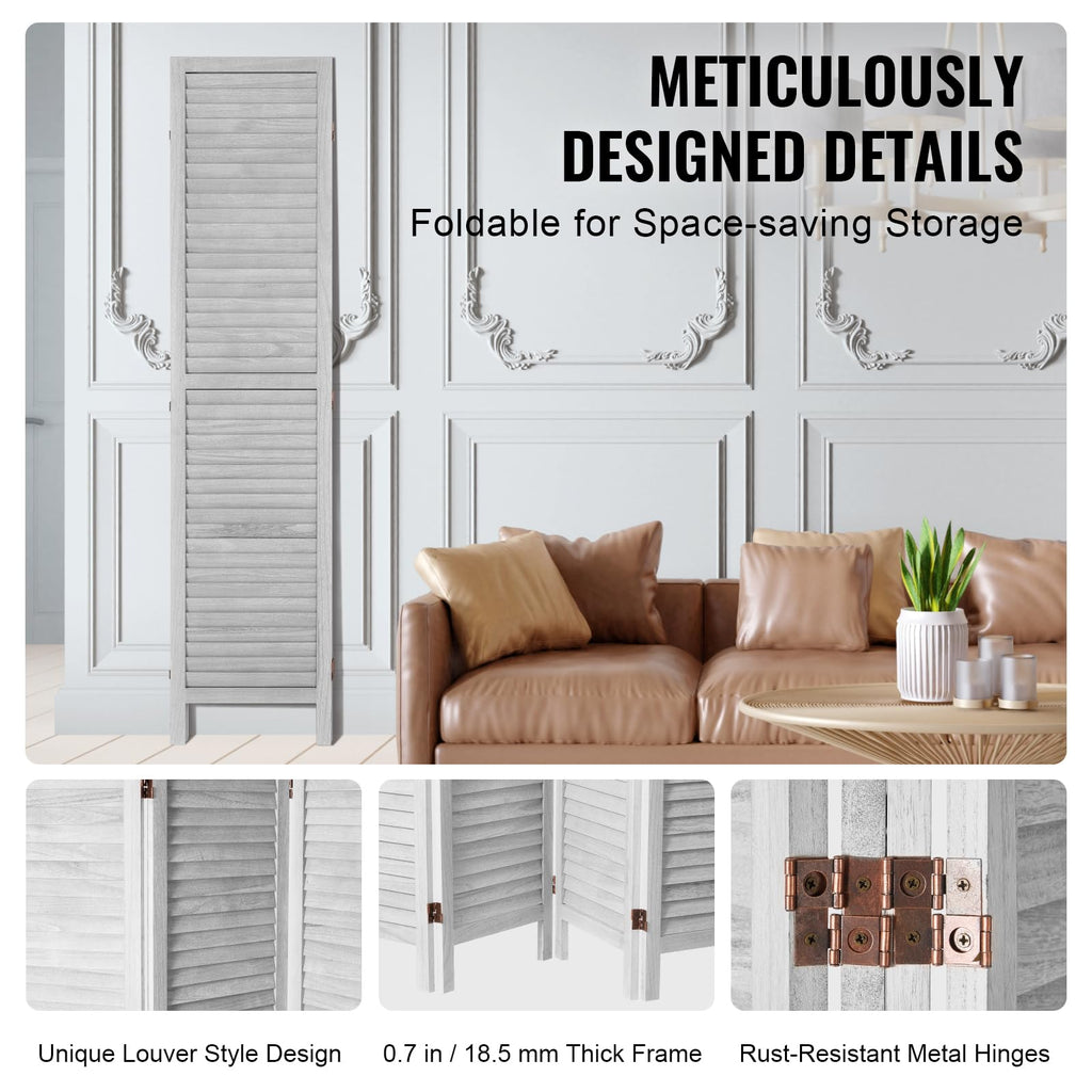 Wood Room Divider, 4 Panel Folding Privacy Screen, 66.9 Inches Tall Indoor Wooden Partition, Portable Decoration