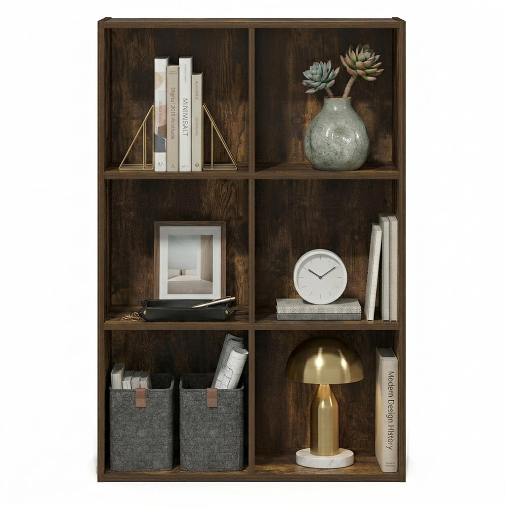 Book Shelf, 6-Cube Bookshelf, Bookcase, Amber Pine