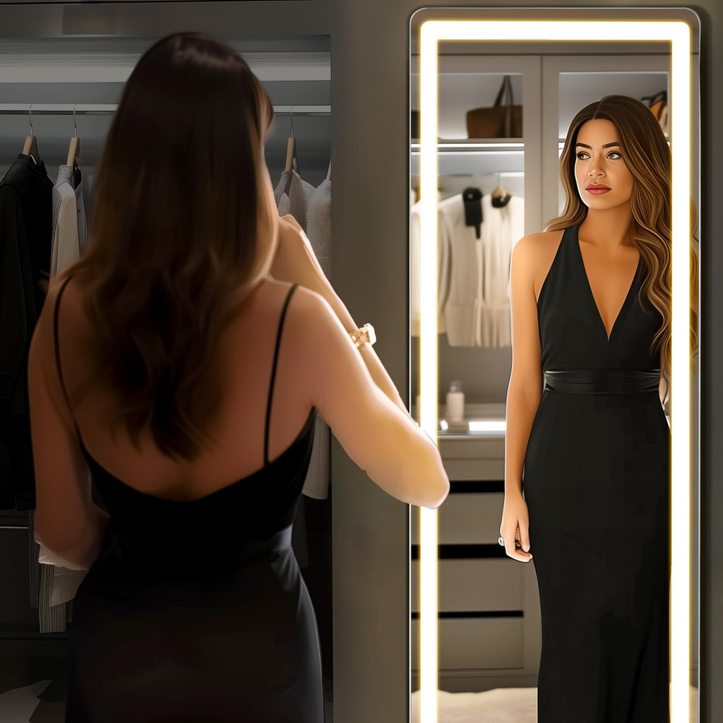 LED Rectangular Full Length Mirror, 64"L x 21"W Body Standing Mirror