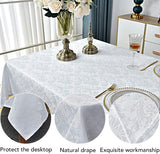 Rectangle Table Cloth - 60 x 102 Inch White Jacquard Tablecloths Damask Design Spillproof Wrinkle Re