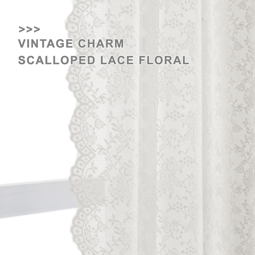 Ivory Lace Kitchen Curtains for Windows W25 x L24 Inch, 2 Panels
