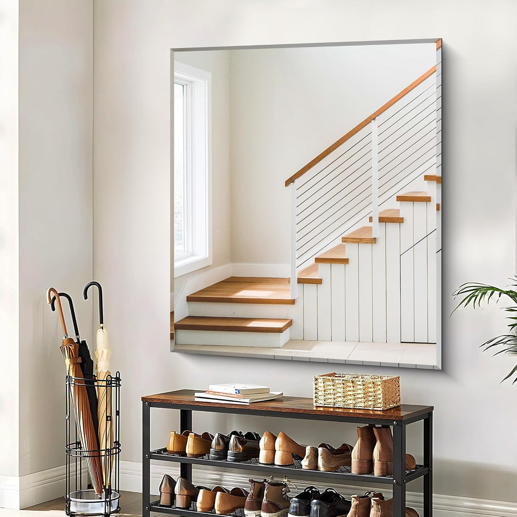 Beveled Bathroom Mirror, 40x48 Large Frameless Vanity Mirror for Over Sink, 3mm Tempered Glass Beveled Wall Mirror