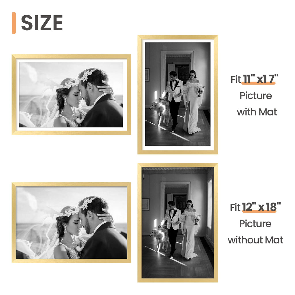 12x18 Picture Frame, Gallery Wall Frames Set of 5, Gold