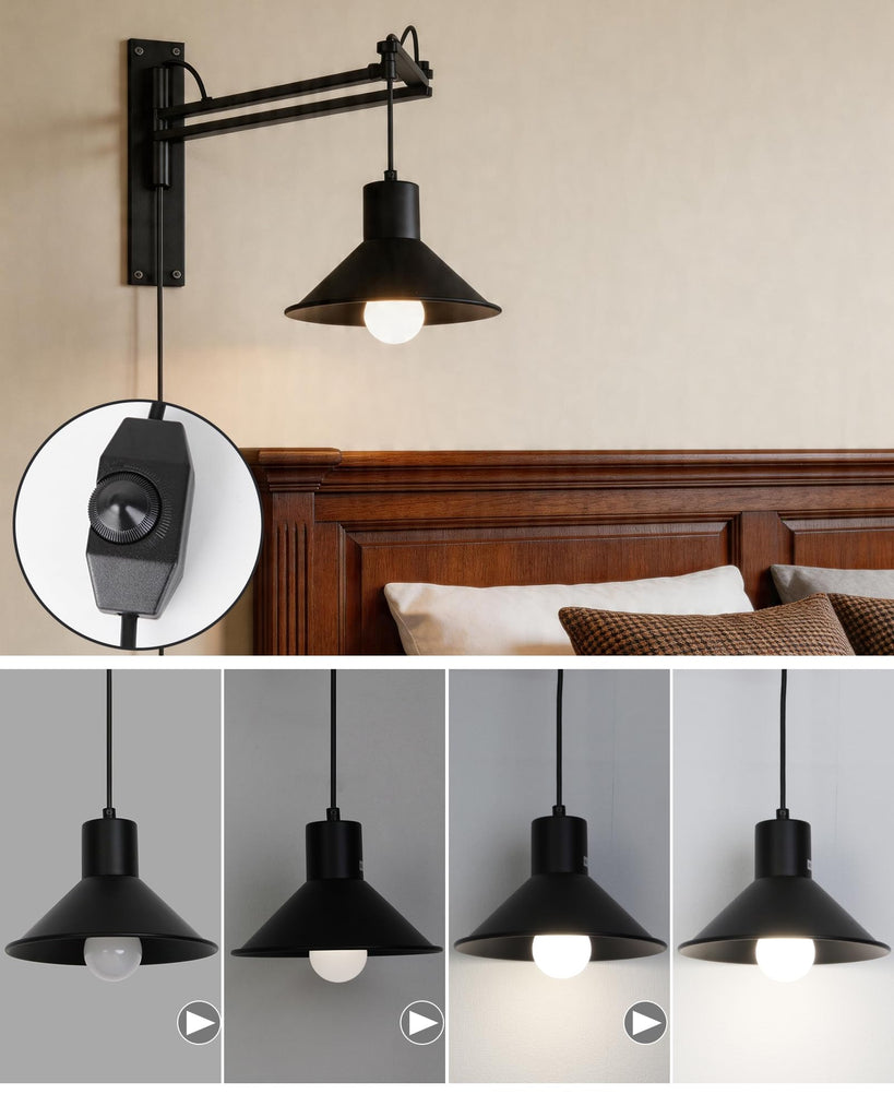 Plug in Wall Sconces, Swing Arm Wall Lamp with Dimmable Switch, Wall Sconce with Plug in Cord for Bedside Bedroom