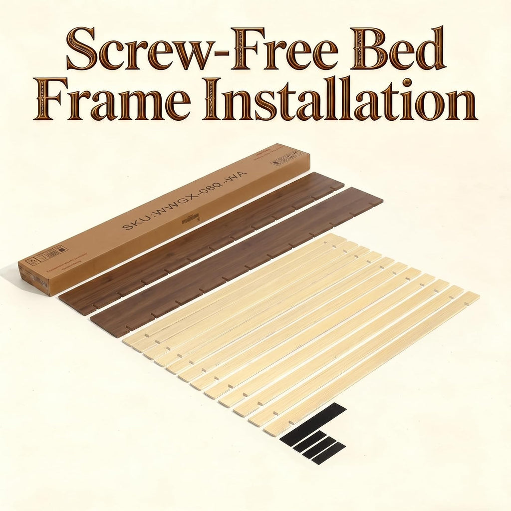 Japanese Platform Bed Frame with Wooden Slats, Easy Assembly