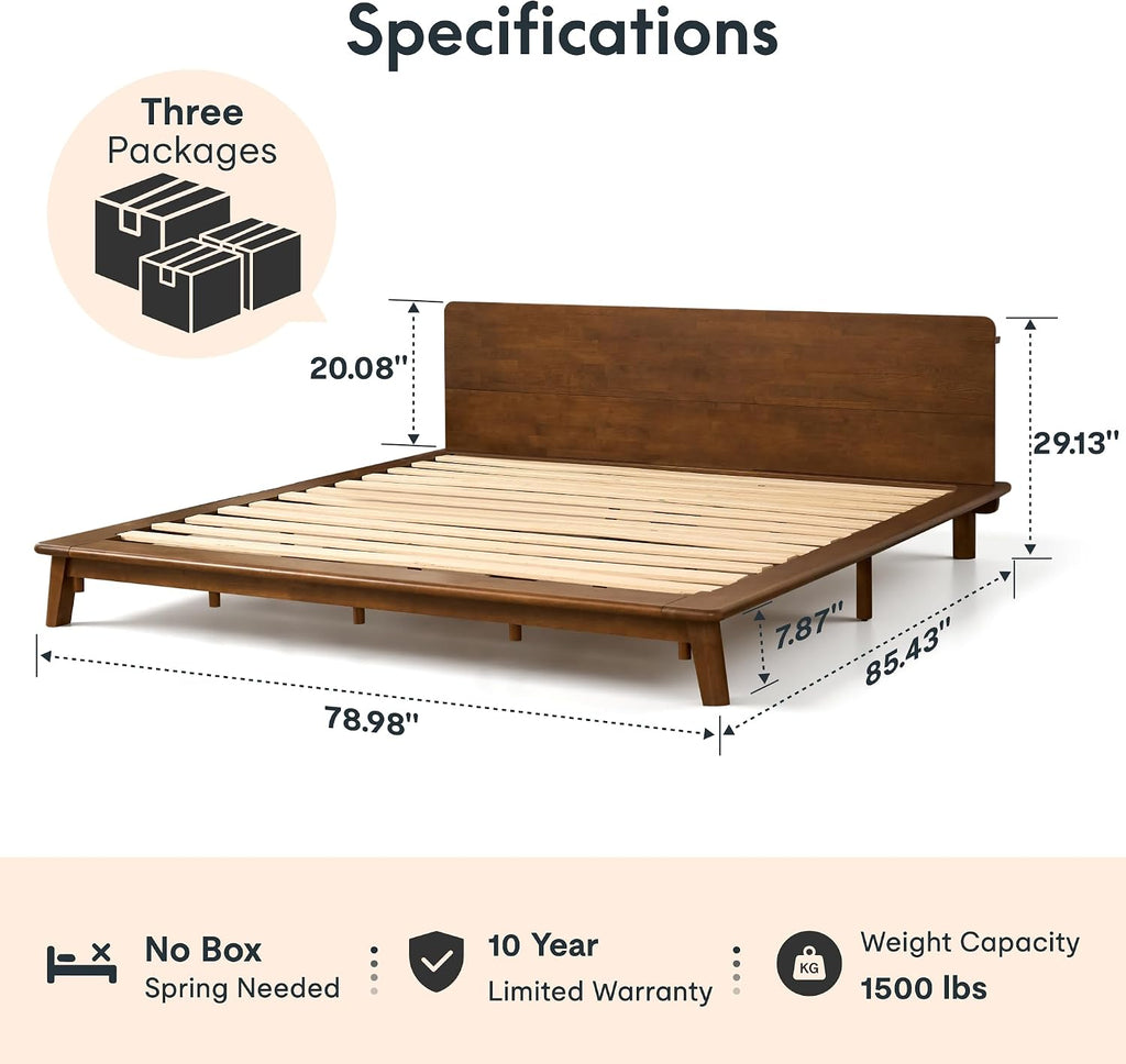 Hako G1 King Solid Wood Platform Bed with Tool-Free Assembly
