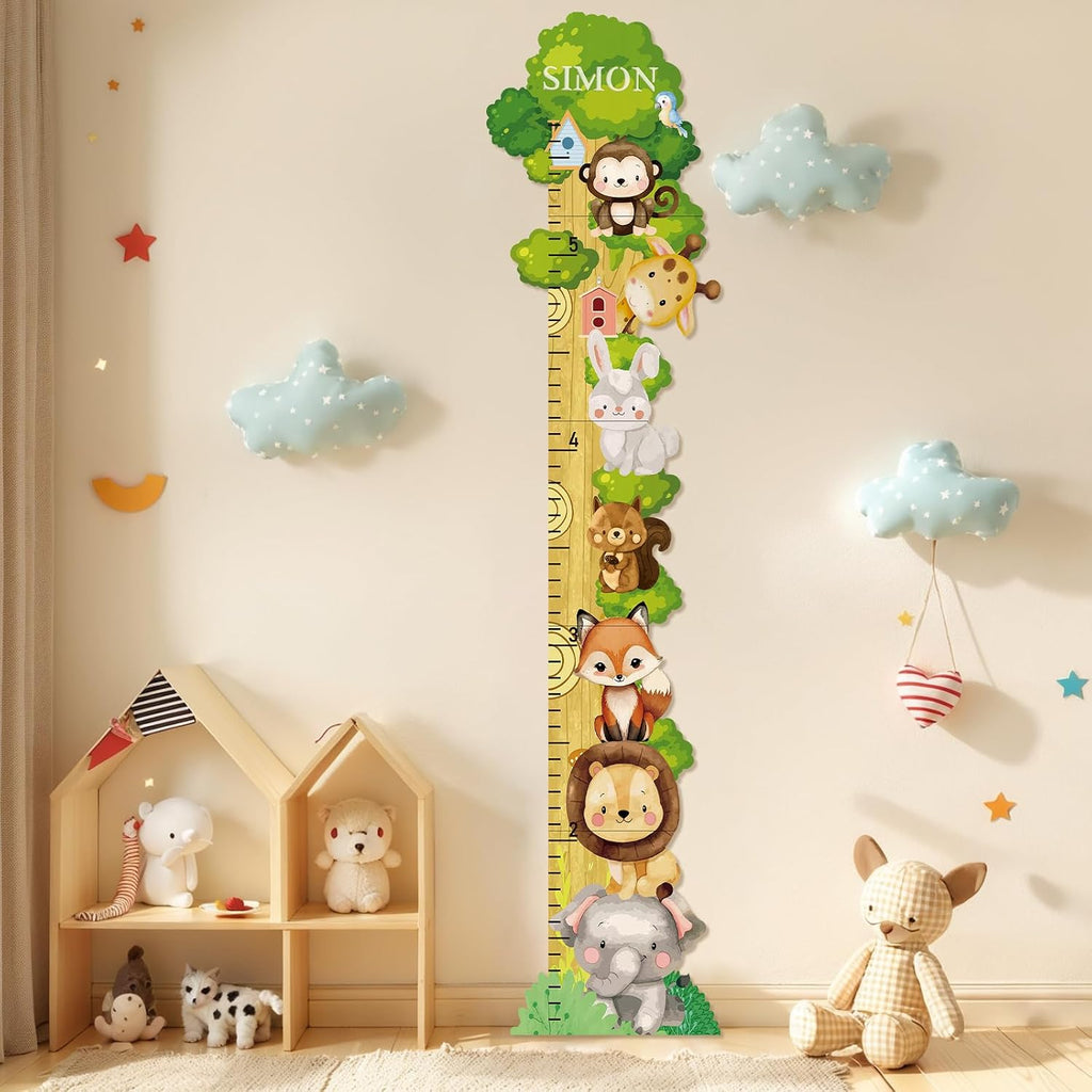 Personalized Name Wooden Growth Chart for Wall - Forest Animal Height Chart for Kids, Growth Measuring Board and Kids