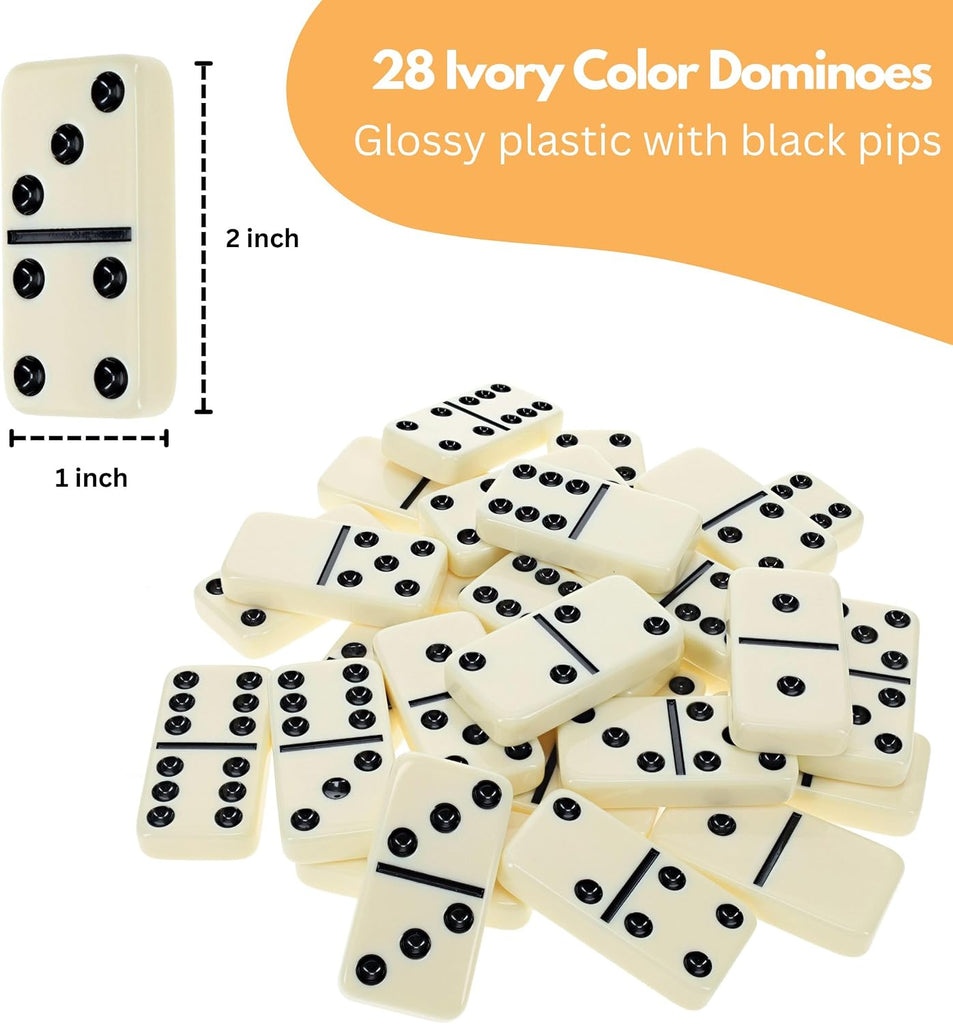 Double 6 Dominoes in Magnetic Wooden Travel Box, Dominoes Set for Adults, Ivory Color Double Six Domino, Classic