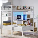 Twin Over Twin Loft Bunk Bed with Desk, Stairs, Drawers & Storage Shelves