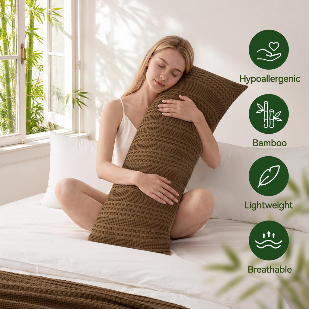 36x14 Inch Bamboo Body Pillowcase - Ultra Soft & Breathable, Waffle Weave Lumbar Body Pillow Cover for Couch Sofa