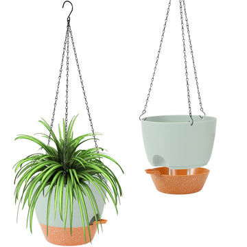 10 Inch Self Watering Hanging Planter, Indoor, 2 Pack, Green