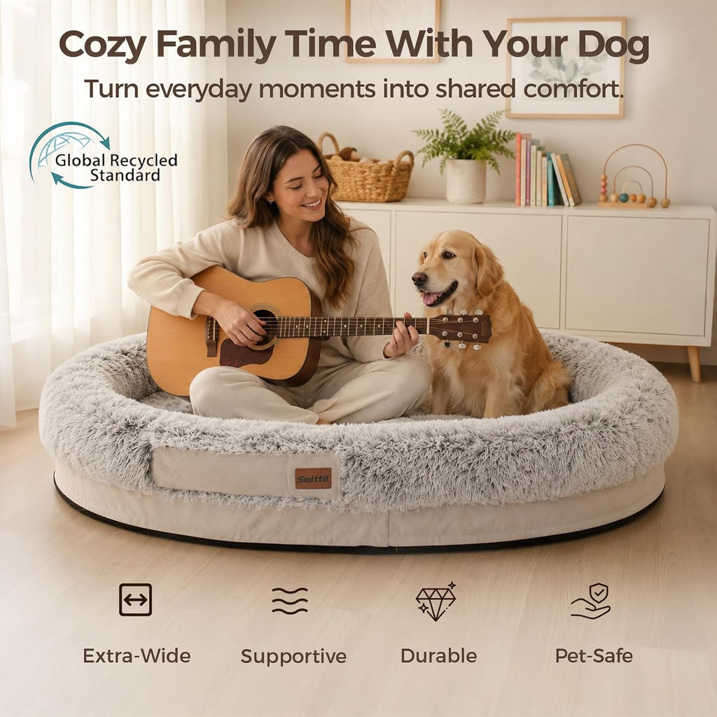 Human Dog Bed for Adult, Large Pet Dog Bed, Light Grey
