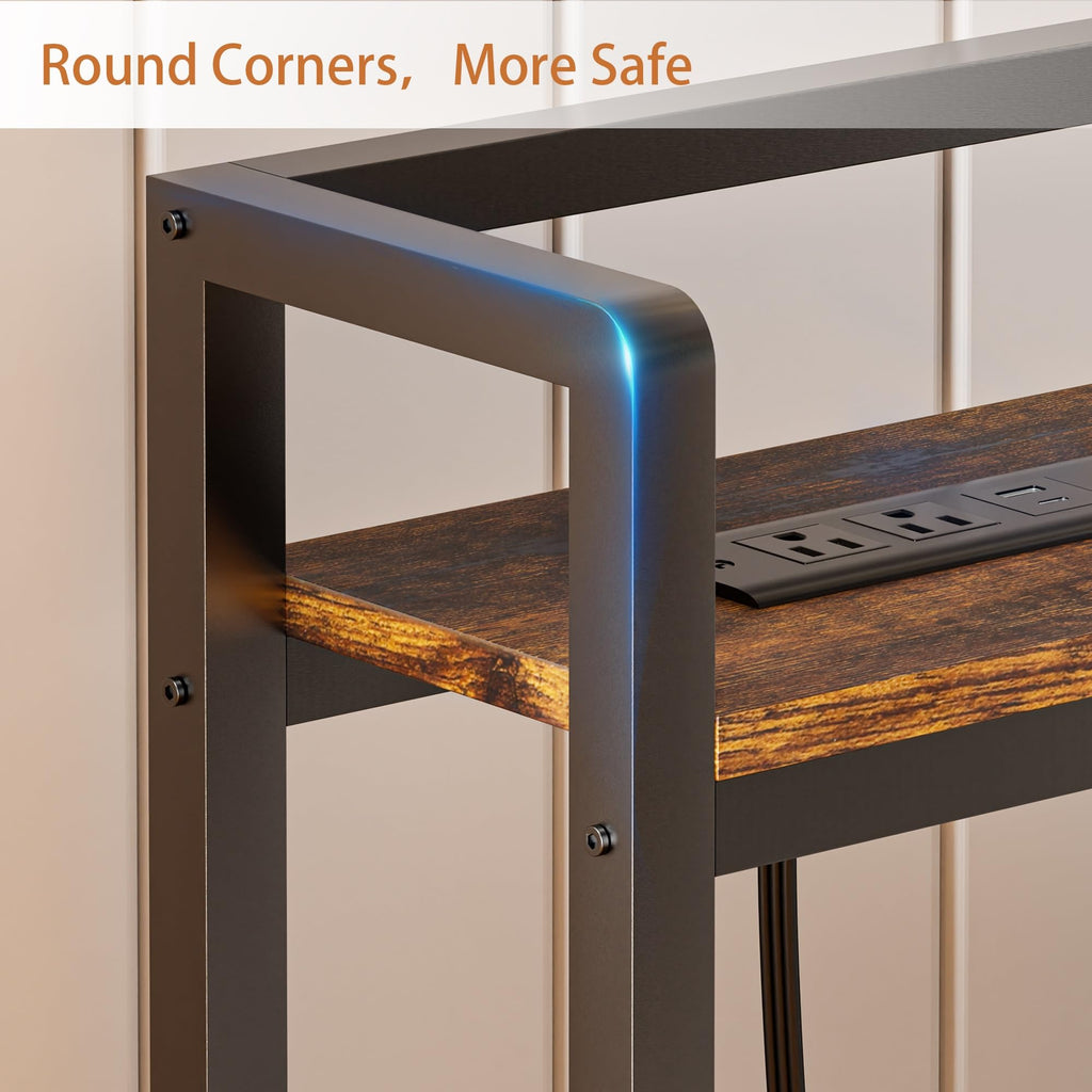 Headboard, Headboards with LED Light, Outlets and USB Ports, Head Board with Storage Rack, Sturdy and Stable