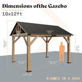 10x12 ft Spruce Wood Gazebo, Hardtop Pergola with Metal Stee - Image 2