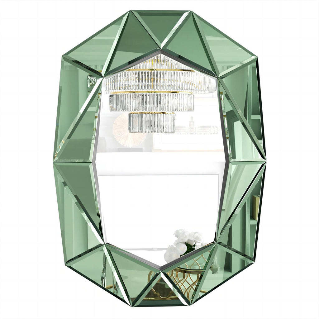 Oval Diamond-Shape Wall Mirror: Green Mirror Frame 39.4x27.5 inch
