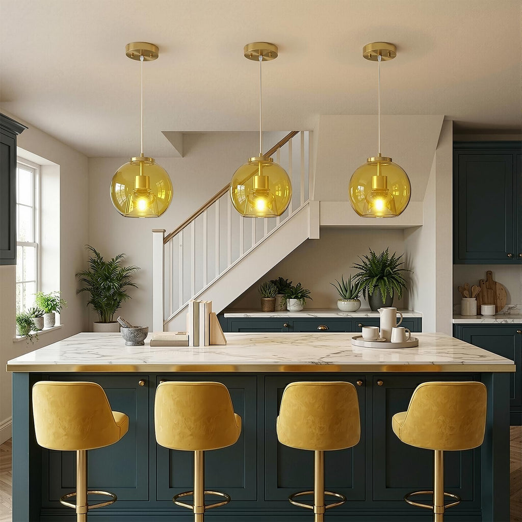 Yellow Glass Pendant Lights Kitchen Island, 7.87", 3 Pack