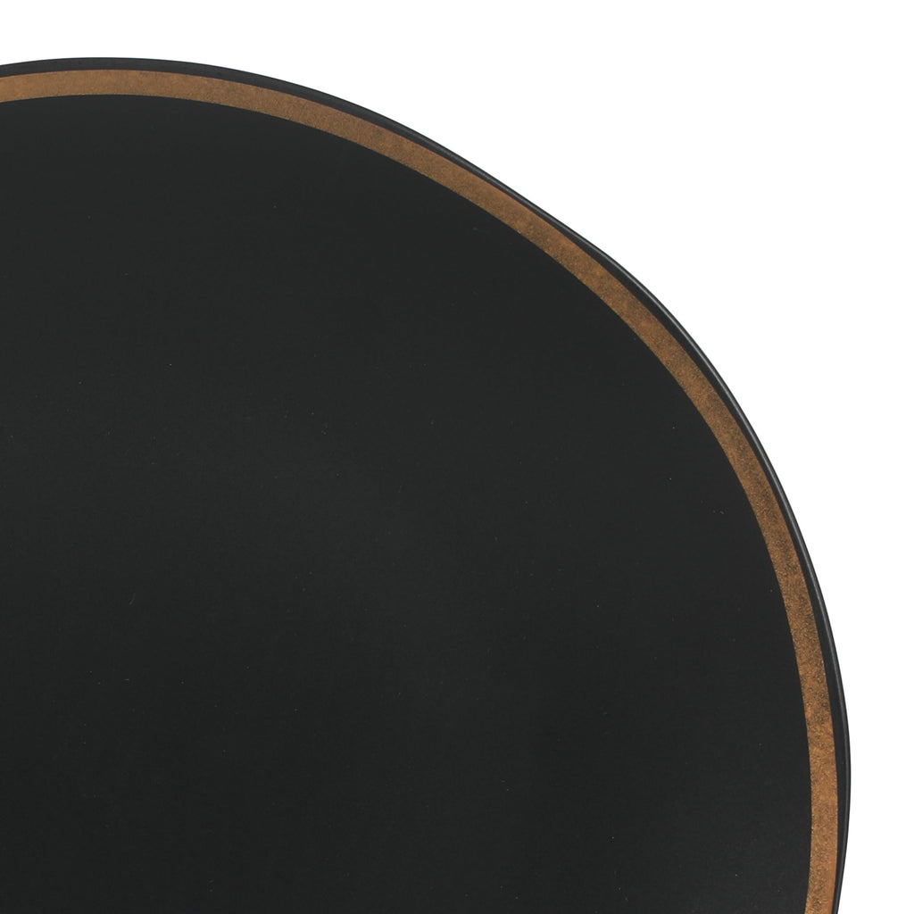 Kings Road Double Plates and Bowl Organic Round Porcelain Dinnerware Set - Matte Black w/Gold Rim