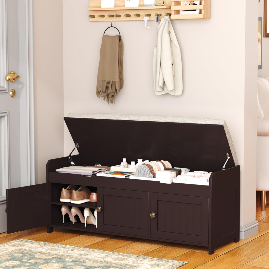 41.3" Shoe Bench with Lift Top Storage, Entryway Bench with Cushioned Seat, Wooden End of Bed Bench, Shoe Cabinet