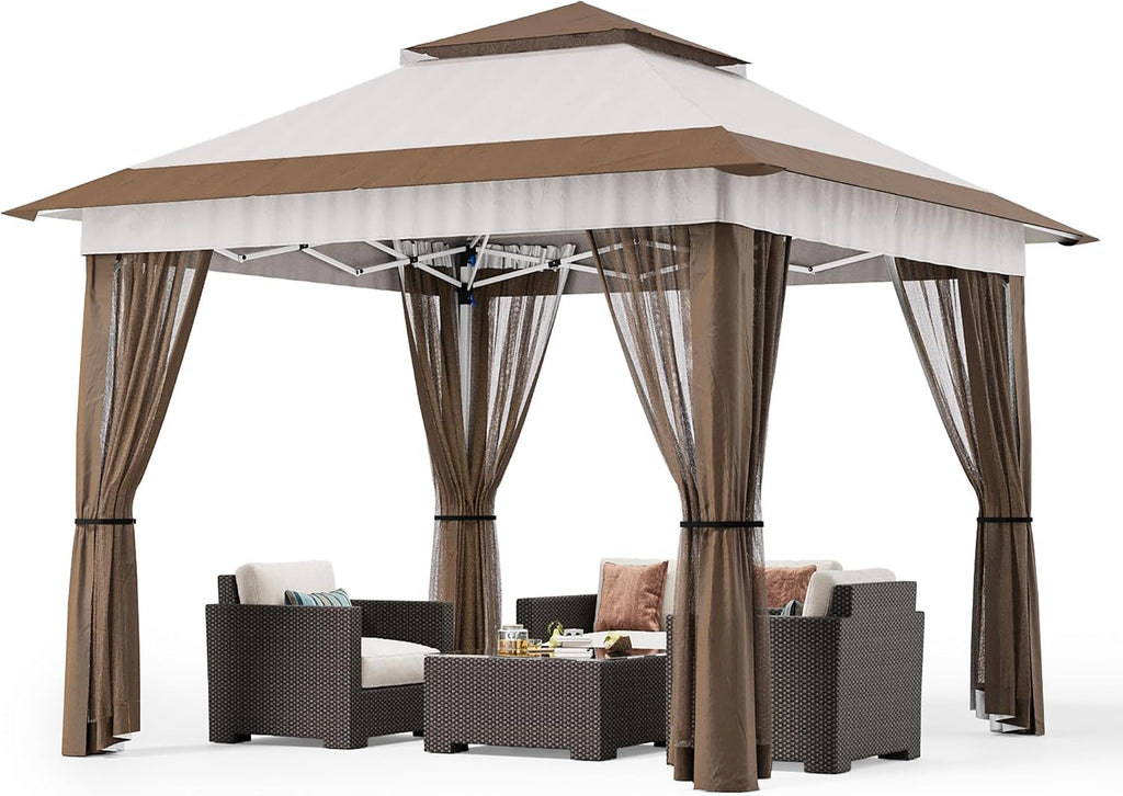 11x11 Pop Up Gazebo Tent with Mosquito Netting, Instant Gazebo, Canopy Party Tent with Roller Bag