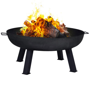 34" Heavy-Duty Cast Iron Fire Pit Bowl for Outside, Wood-Burning