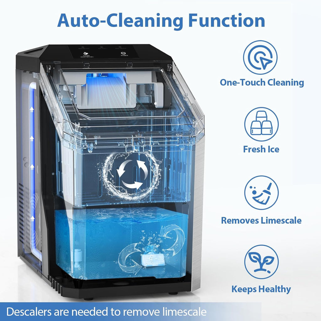 Nugget Ice Maker Countertop, 55lbs/24H Ice Machine with 3.6L Water Tank&3.2Lbs Ice Basket, Self-Cleaning Pebble Ice
