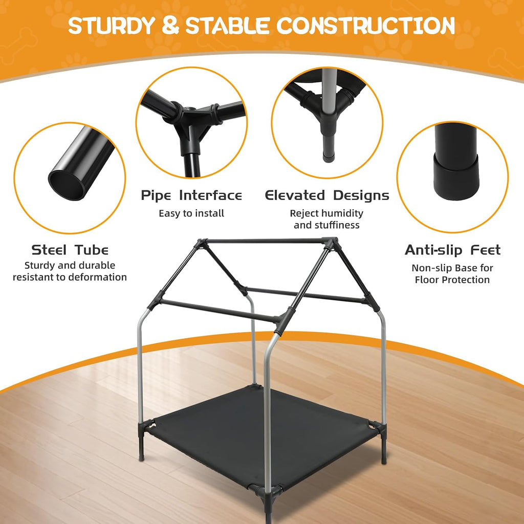 Outdoor Dog House, 2-in-1 Dog House for Small/Medium Dogs, Thicken Weatherproof Canopy Puppy Shelter Elevated Dog Bed