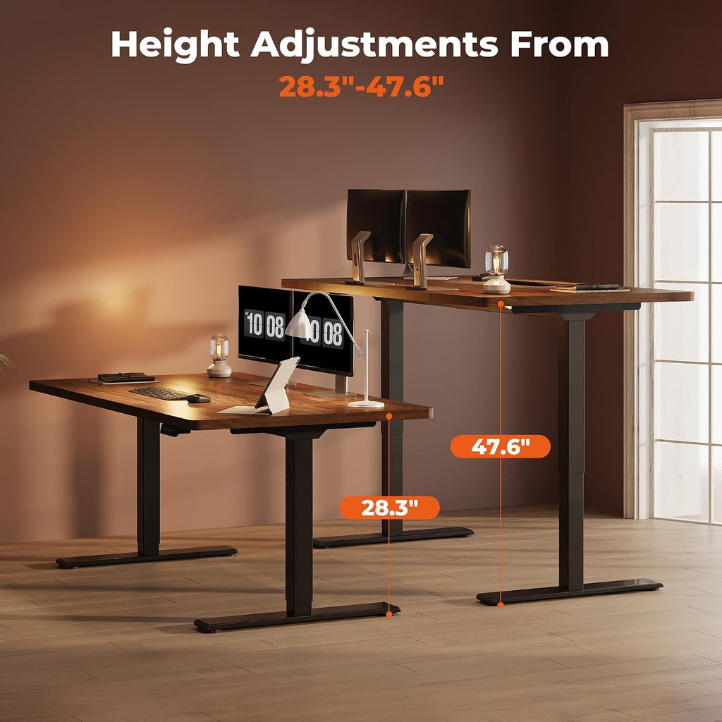 79''x31''Dual Motor Adjustable Large Standing Desk | Brown Extra Large Stand Up Electric Splice Board Desk with