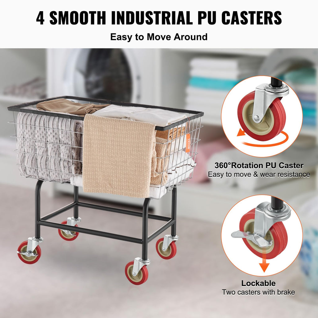 Wire Laundry Cart 2.8 Bushel Wire Laundry Basket with Wheels