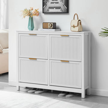 4-Flip Drawer Shoe Cabinet Narrow Entryway Rack, White
