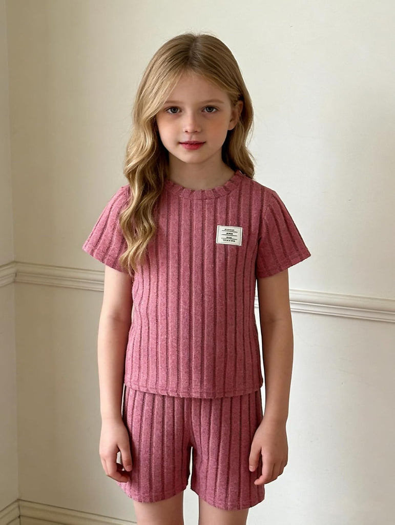 Girls Piece Knit Tee & Shorts Set for Summer