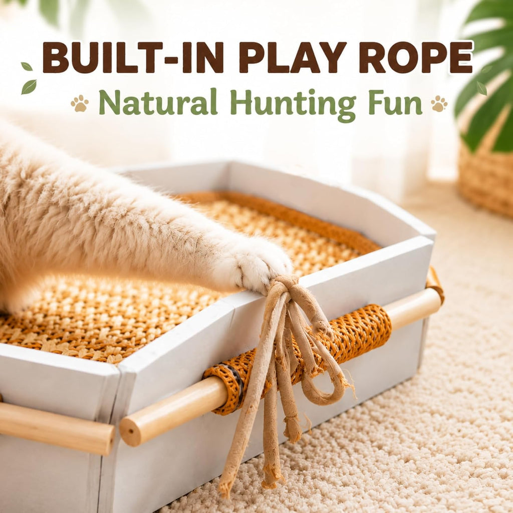 General Cat Bed, Handwoven Cat Basket with Removable Swing Mat & Play Rope