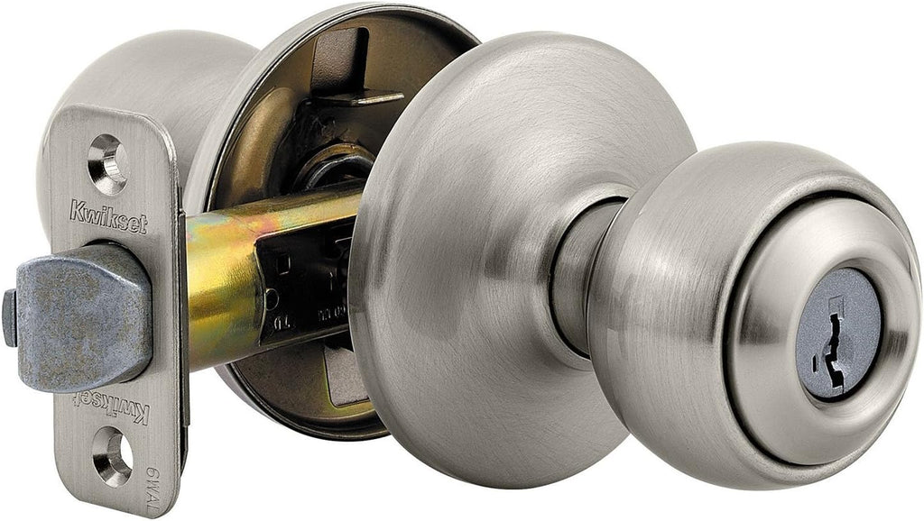 Polo Entry Door Knob with Lock and Key, Secure Keyed Handle Exterior, Front Entrance and Bedroom, Satin Nickel, Pick
