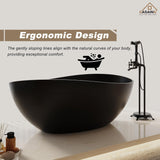 63" Free Standing Tub, Matte Black Stone Resin Freestanding Bathtub Solid Surface Soaking Tub with Drain, Drain Hose