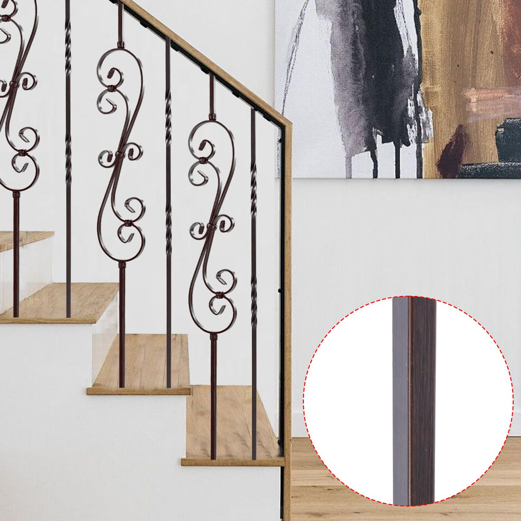 Antique Bronze Stair Balusters 1/2inch x 44inch, Oil Rubbed Bronze Skinny Scroll 3pk &Double Twist 6pk with Swivel
