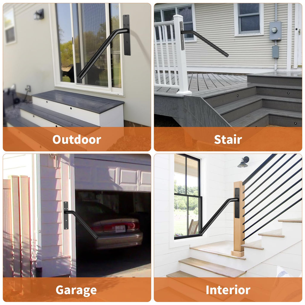 16 Inch Stair Handrails for 1-3 Steps, Black Safety Rails
