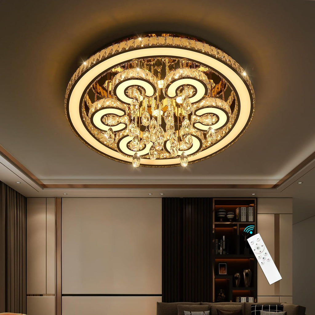 Modern Flush Mount Ceiling Chandeliers Dining Room LED Light Crystal Lights for Living Room Gold Sparkling