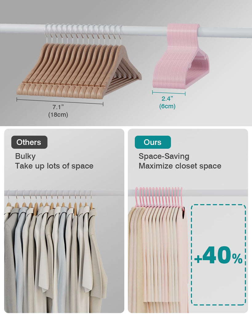 50 Pack Clothes Hangers, Non Slip Plastic Coat Hangers, Space Saving Hangers, Heavy Duty, Hanging Dry Wet Clothes