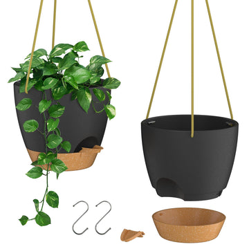 10 Inch Hanging Planters for Indoor Outdoor Plants, 2 Pack Self Watering Hanging Plant Pots with Drainage Holes and