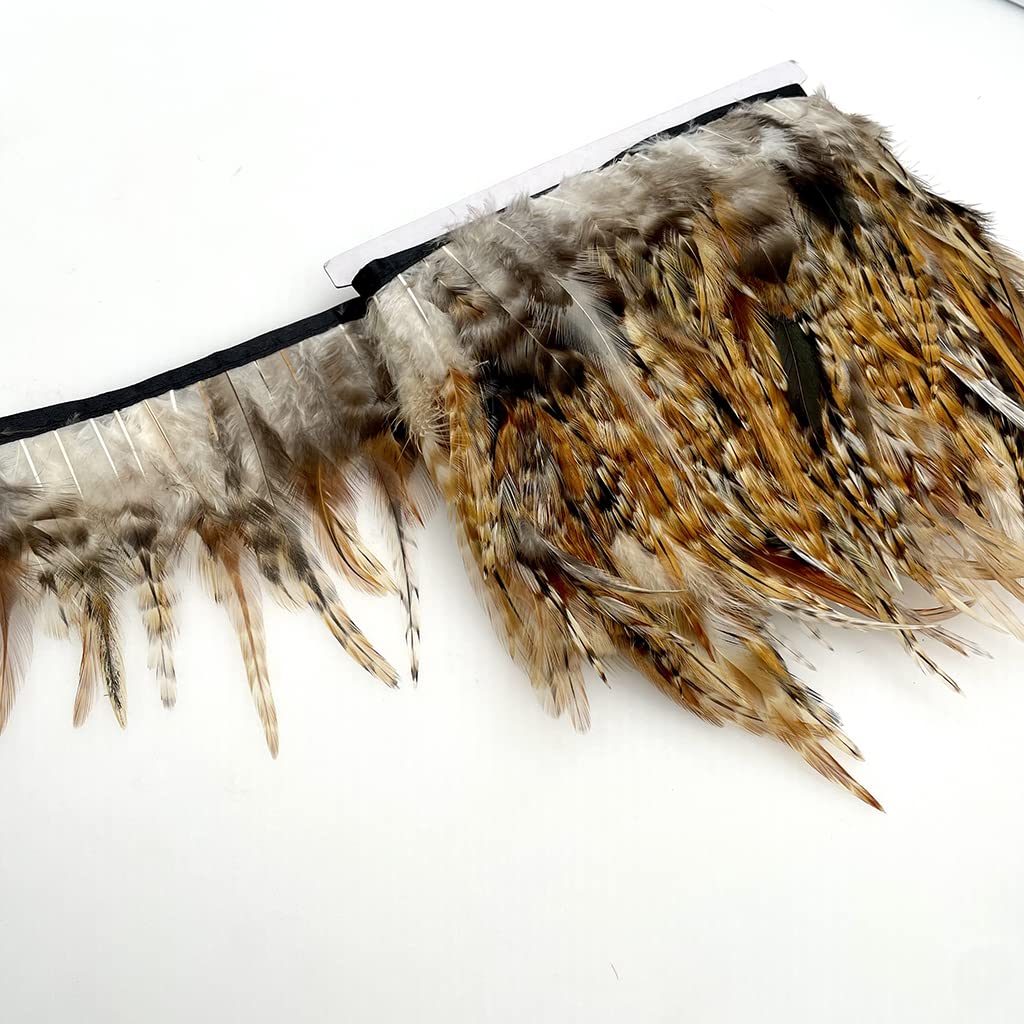 Rooster Hackle Feather Trim Fringe for DIY Clothing Craft Dress Decoration(Natural 1) - 2yards