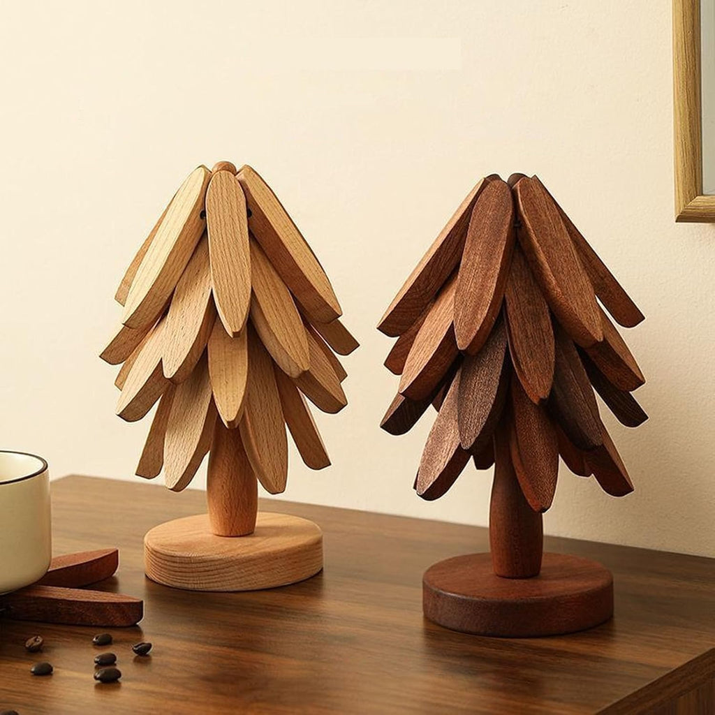 Tree Trivet Set, Natural Tree Trivet Set, Wooden TrivetTree, Naturaltreetrivetset - 4 Wooden Trivets, Foldable Trees - Set of 4