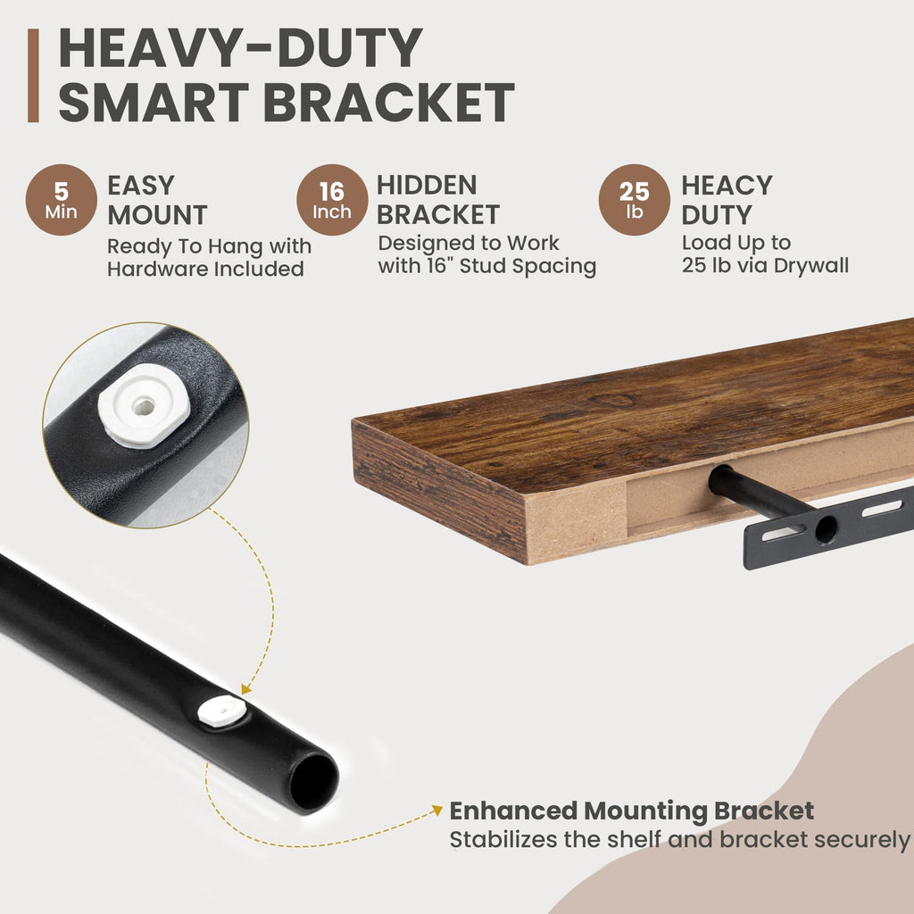 16 Inch Floating Shelves, 8 Inch Deep Floating Shelves for Wall, Hanging Shelf with Invisible Brackets, Deep Shelves
