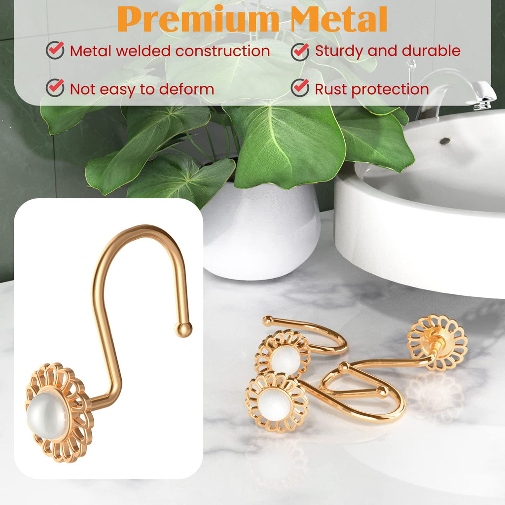 Shower Curtain Hooks, Set of 12 Decorative Curtain Rings, Rose Gold