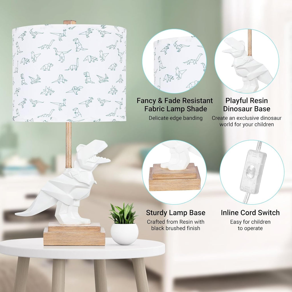 Kids Dinosaur Table Lamp for Boys Girls Bedroom 23" Bedside Lamp for Children Gift Cute Small White Nightstand Lamp