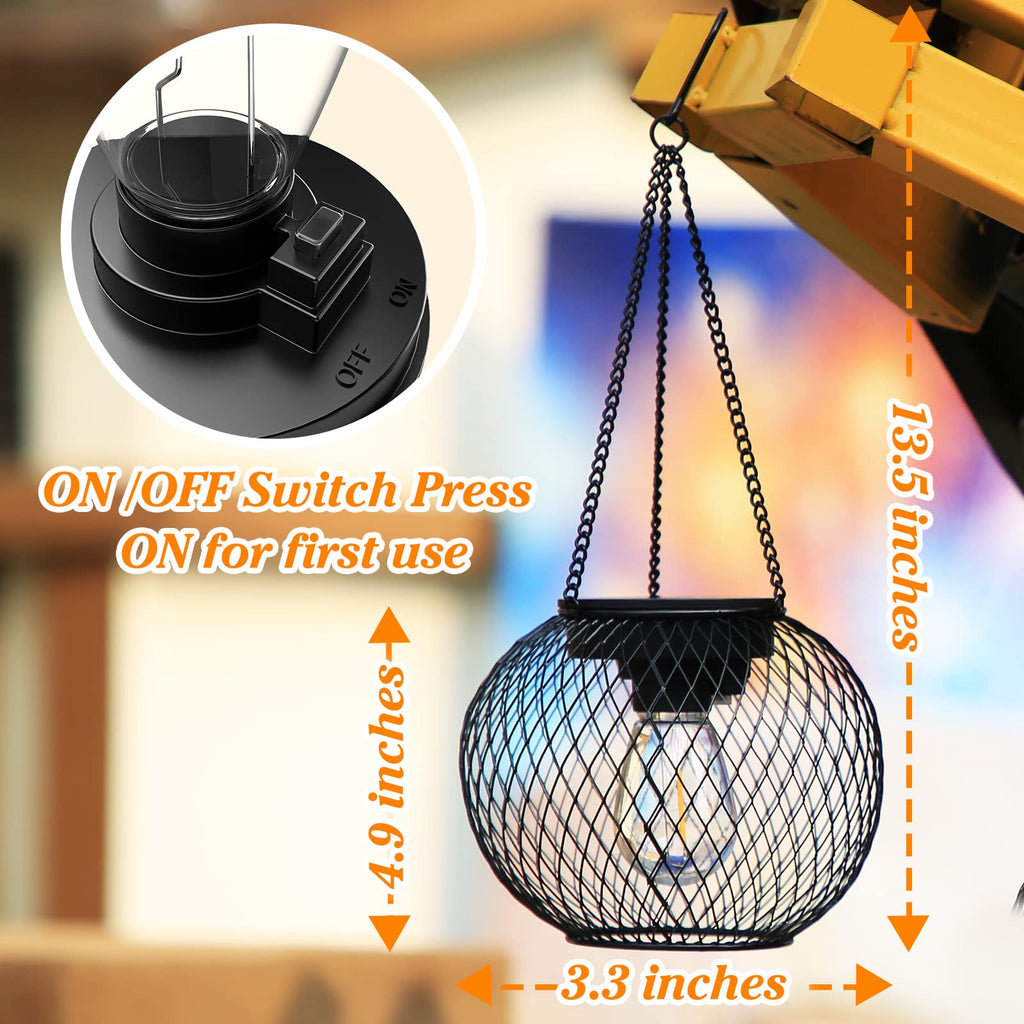 Solar Lantern Outdoor Waterproof, Hanging Solar Lights, 2 Pack, Black