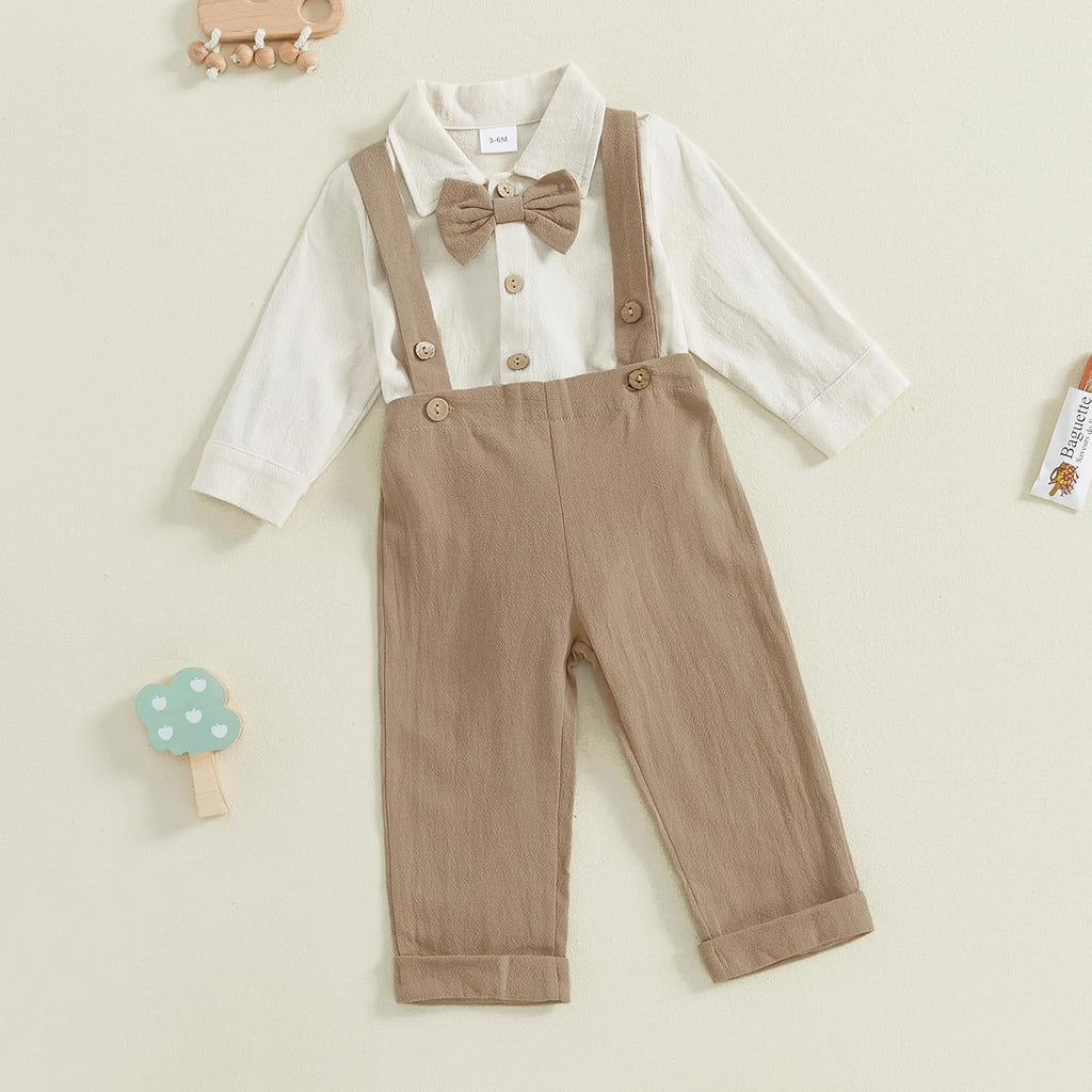 Baby Boy Gentleman Wedding Outfit Dress Romper Suspender Pants