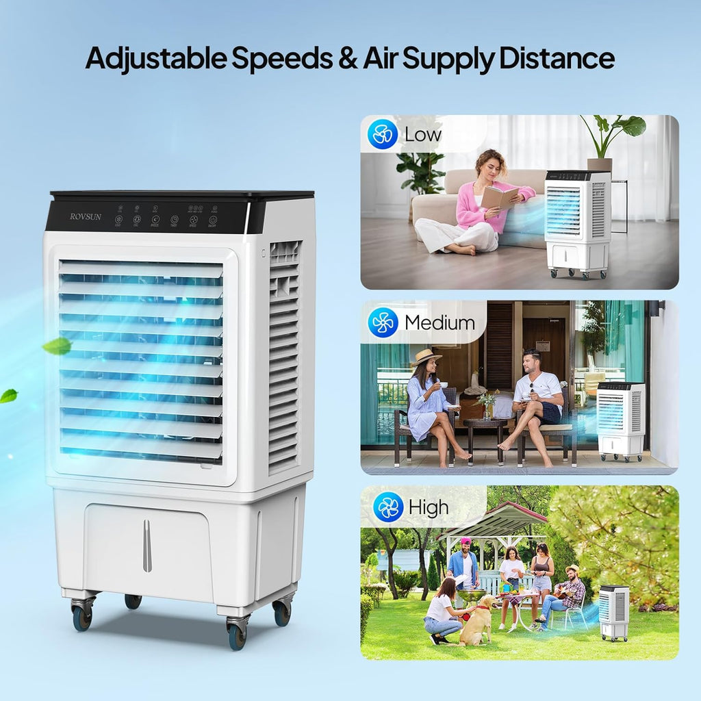 7.9Gal Portable Swamp Cooler, 2300CFM Evaporative Air Cooler with Auto Oscillating, Remote, 3 Speeds