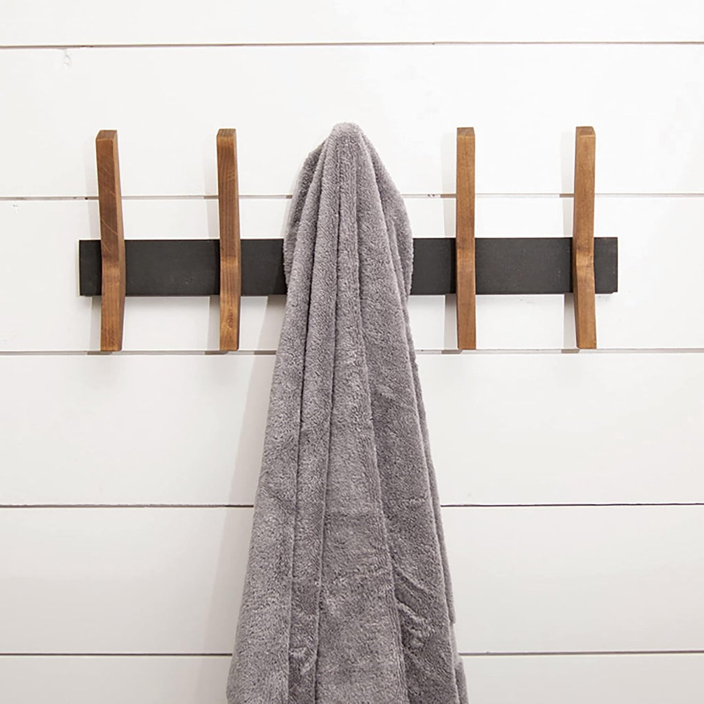 24-Inch Mid Century Coat Rack with 5 Wooden Hooks, Farmhouse Style Hookrail , and More, Solid Wood, 9.5" H x 24" W x