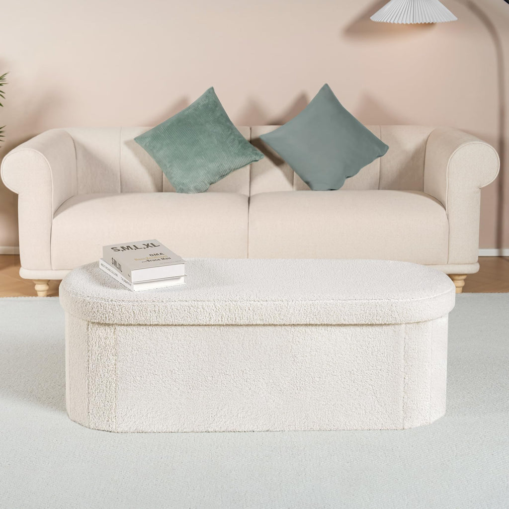 43.3" Sherpa Ottoman with Storage, Cream White